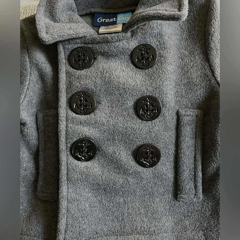 Great Guy Toddler Peacoat & Pants, Gray Coat/Black Pants 100% Cotton; Size 12M